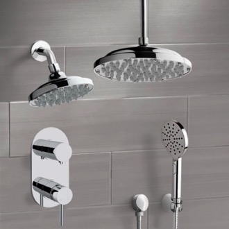 Shower Faucet Chrome Dual Shower Head System With Hand Shower Remer DCS06
